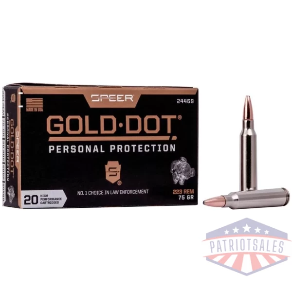 Speer Gold Dot Personal Protection Rifle Ammunition 223 Rem 75gr SP 2775 fps 20/ct