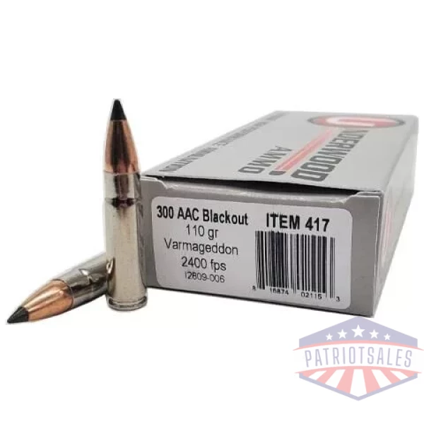 Underwood Ammo Varmageddon Rifle Ammunition 300 Blackout 110gr PT 2400 fps 20/ct