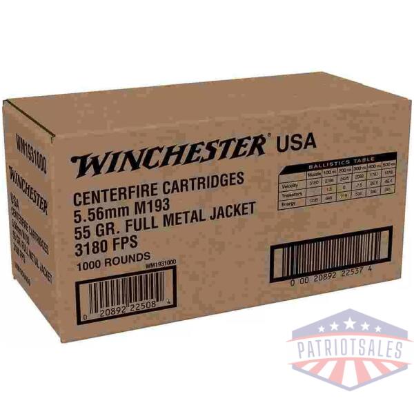 Winchester USA Lake City M193 Rifle Ammunition 5.56mm 55 gr. FMJ 3180 fps 1000/ct (Bulk)
