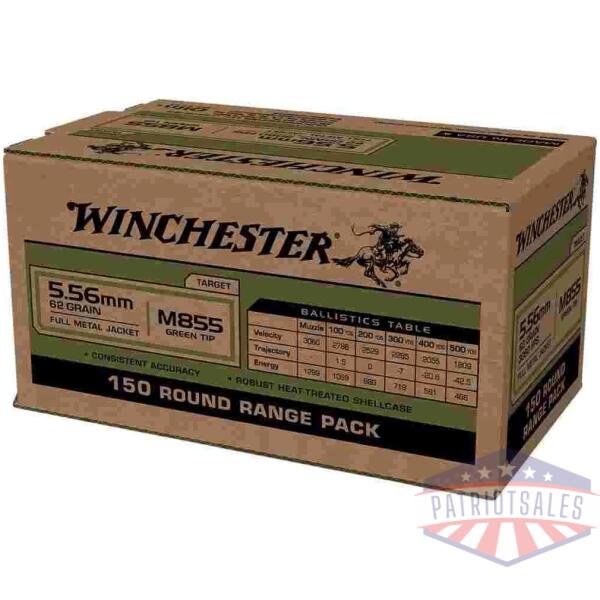 Winchester USA Lake City M855 Green Tip Rifle Ammunition 5.56mm 62 gr. FMJ 1255 fps 150/ct