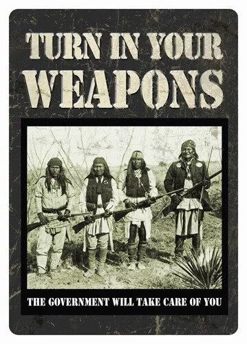RIVERS EDGE TIN SIGN 12"X17" - "TURN IN YOUR WEAPONS"
