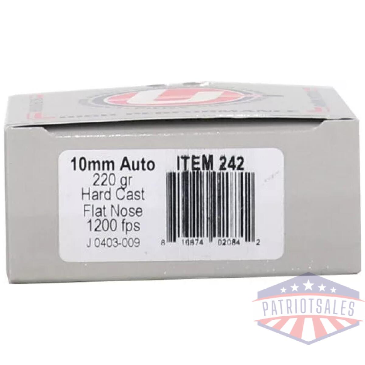 A242_label - underwood 10mm 220gr hard cast - lead-fn 20rd 10bx/cs - a242 label