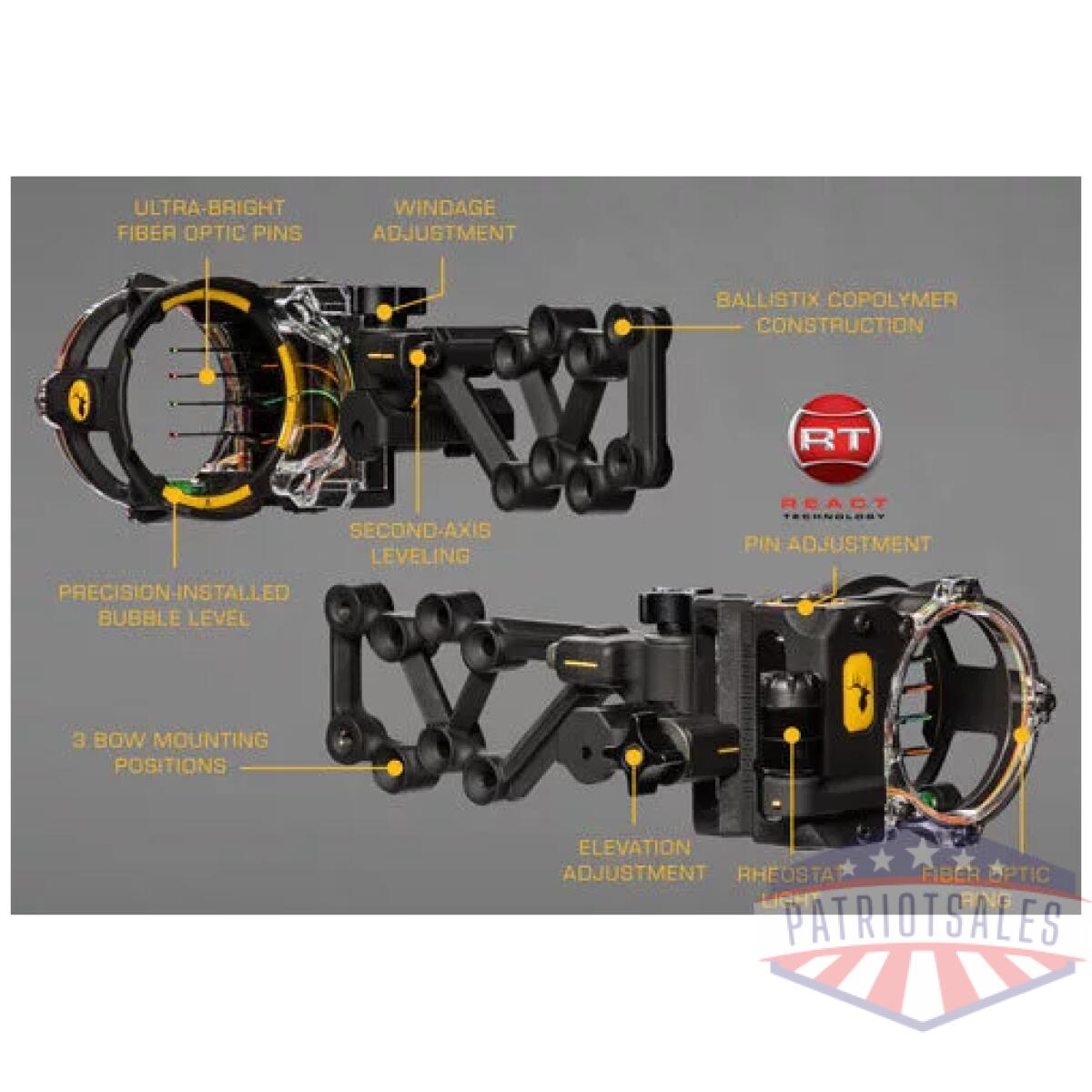 Aats0014r19_features - trophy ridge bow sight react - h4 4-pin. 019 rh black - aats0014r19 features