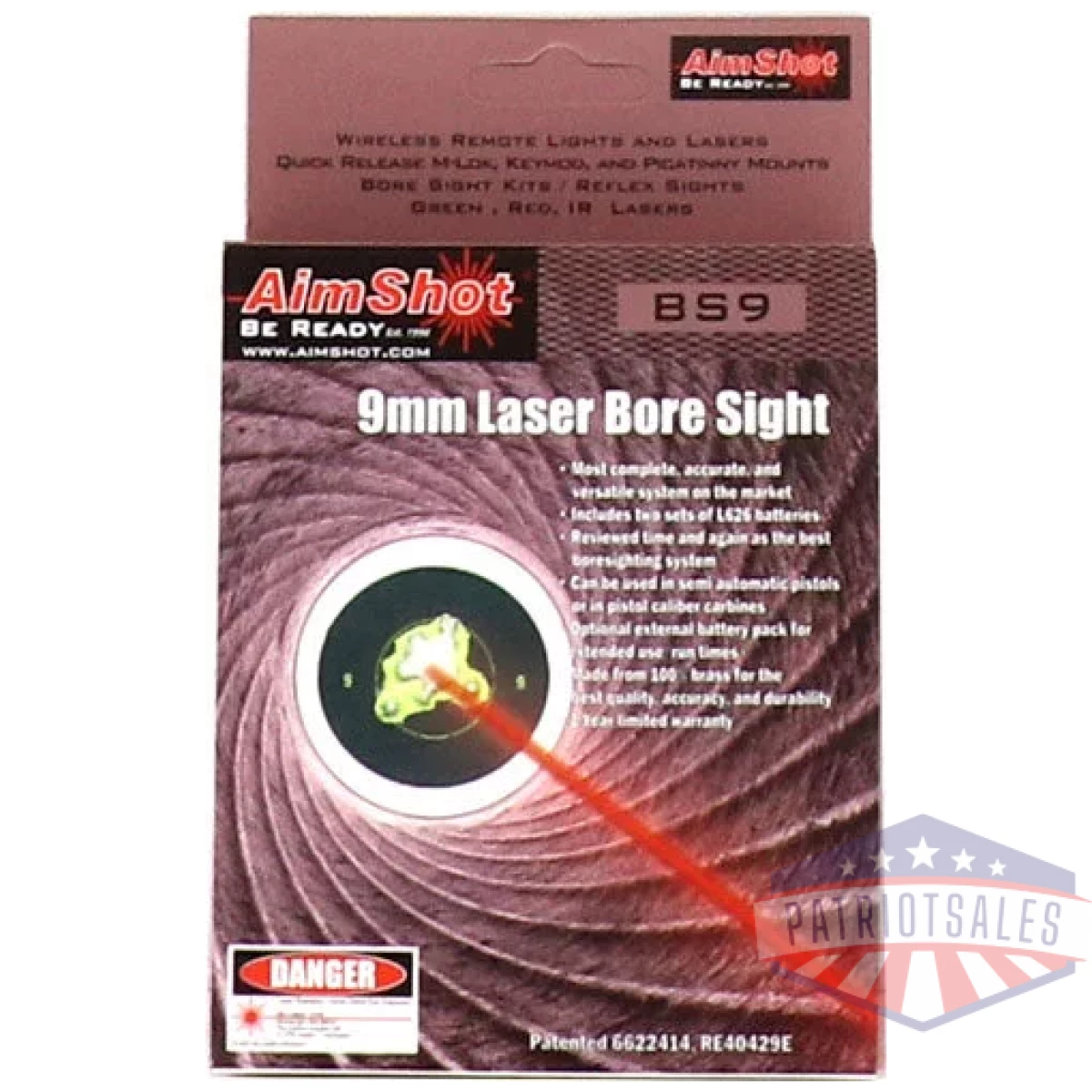 Bs9_pkg - aimshot bore sight 9mm w/ - external battery box red - bs9 pkg