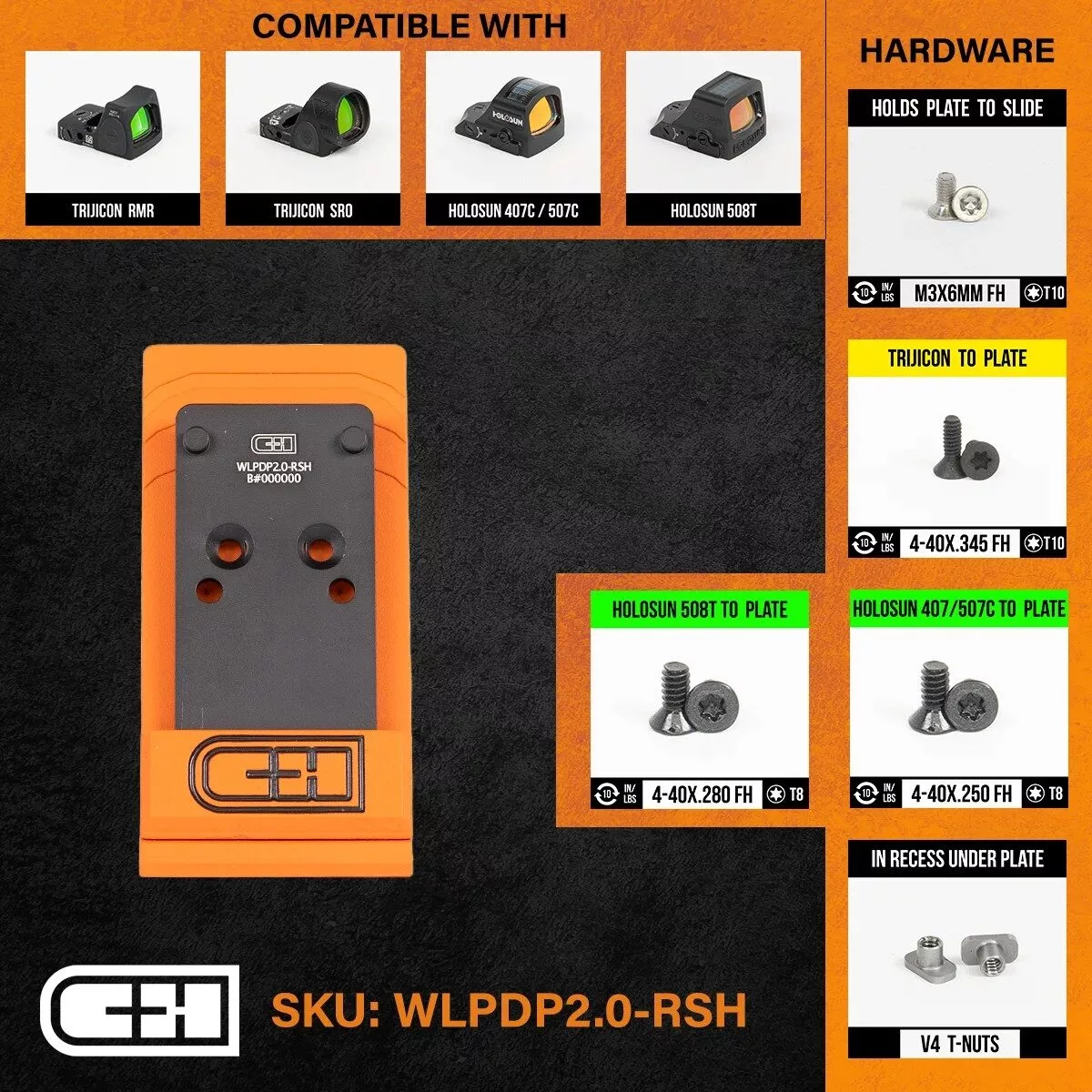 Chp-Wlpdp2.0-Rsh Optics adapter plate - walther defense pdp 2. 0 - image 1