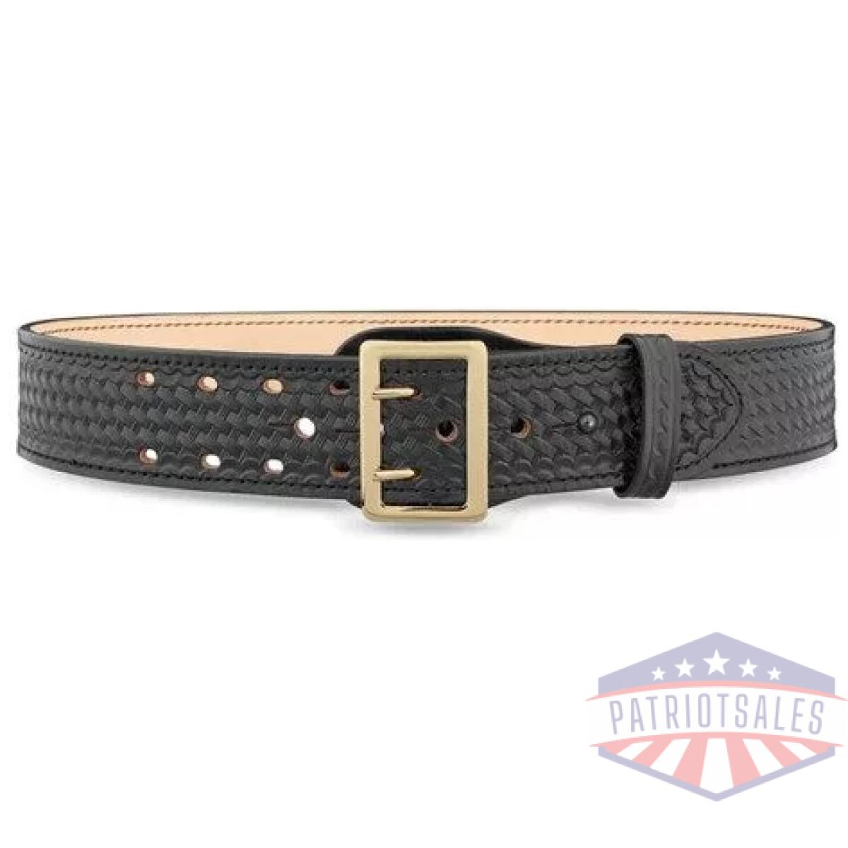 Dty-1021-44-9002 - 2-1/4"" basketweave leather sam brown 2 row stitch duty belt with gold buckle - dty 1021 44 9002