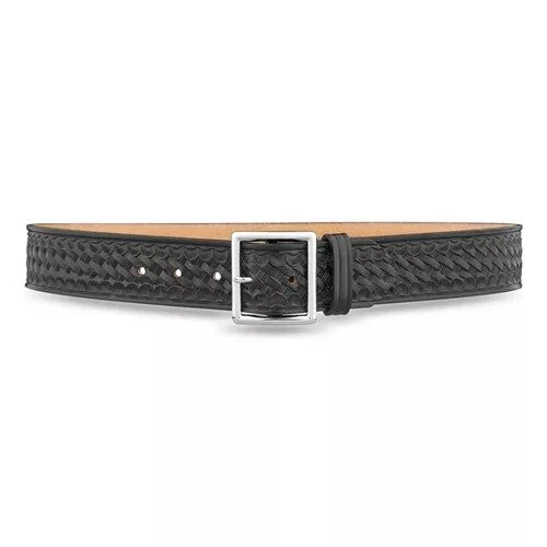 1-3/4"" Basketweave Leather Garrison Belt with Nickel Buckle