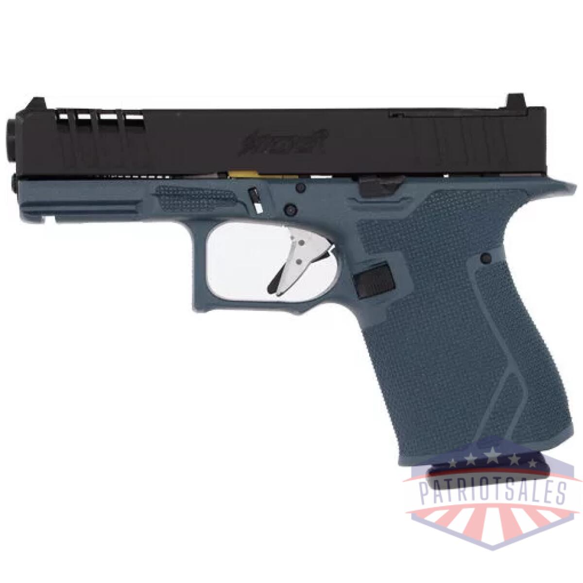 Gl19blu_left - glfa 19 striker 9mm 4" 15 shot - black slide titanium frame - gl19blu left