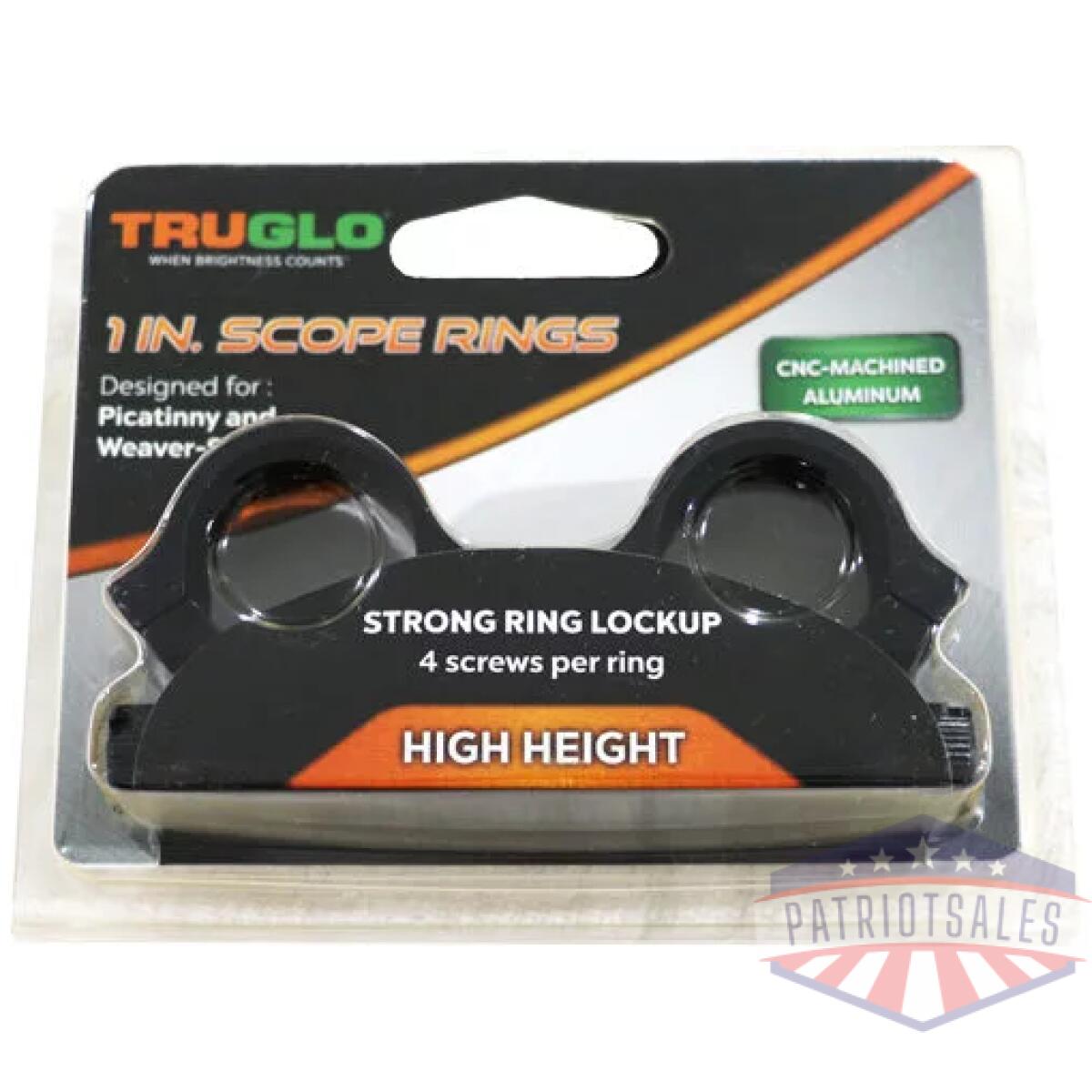 Tg8961b2 - truglo rings 1" high matte - picatinny/weaver w/4 screws - tg8961b2