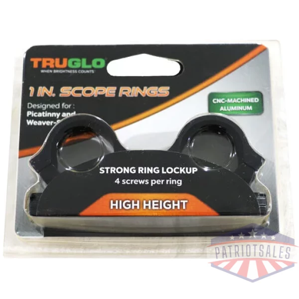 TRUGLO RINGS 1" HIGH MATTE - PICATINNY/WEAVER W/4 SCREWS