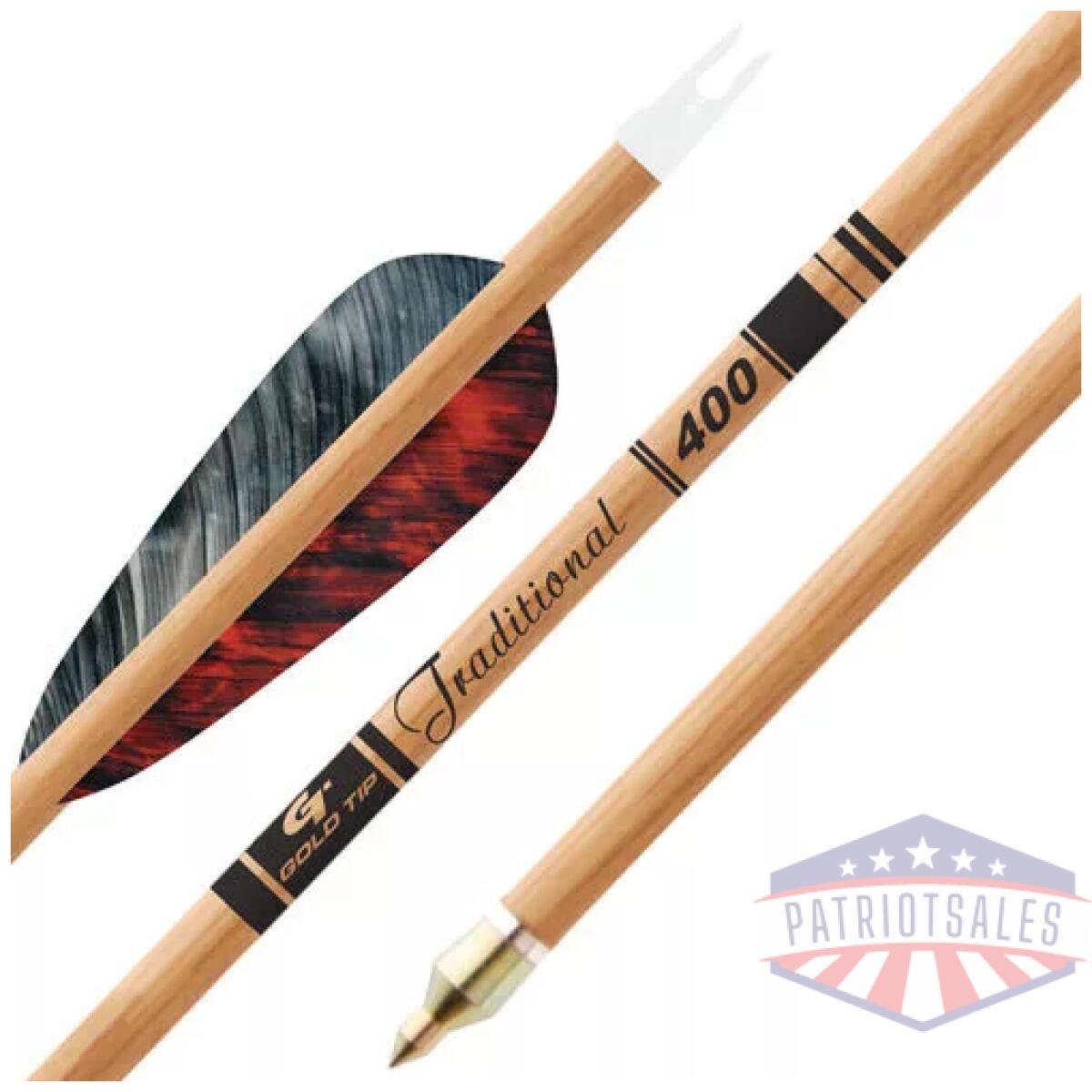 Trad400f6_1 - gold tip arrow traditional - 4" feathers 1/2doz - trad400f6 1