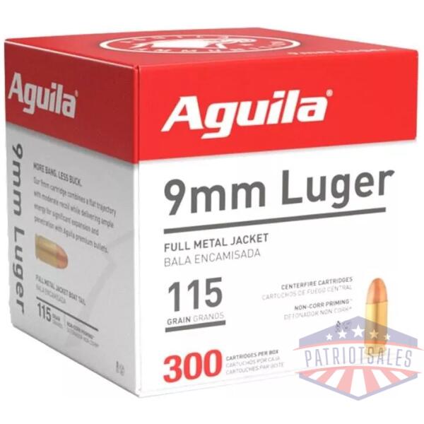 Aguila Handgun Ammuntion 9mm Luger 115 gr FMJ 1150 fps 300/ct