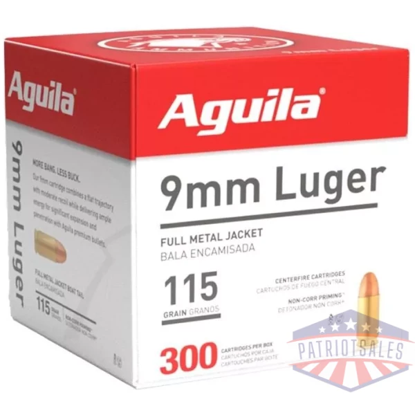 Aguila Handgun Ammuntion 9mm Luger 115 gr FMJ 1150 fps 300/ct