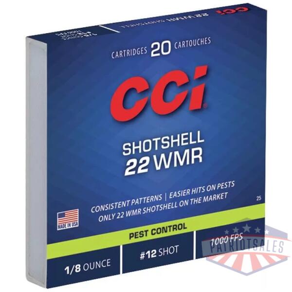 CCI Rimfire Shotshell Ammunition .22 WMR 1/8 oz #12 1000 fps 20/ct