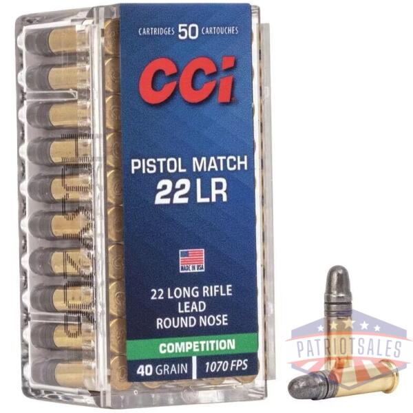 CCI Pistol Match Rimfire Ammunition .22 LR 40 gr LRN 1070 fps 50/ct