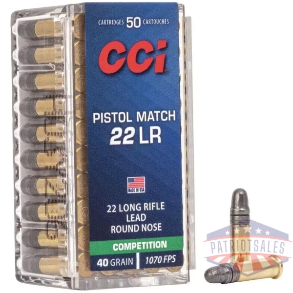 CCI Pistol Match Rimfire Ammunition .22 LR 40 gr LRN 1070 fps 50/ct