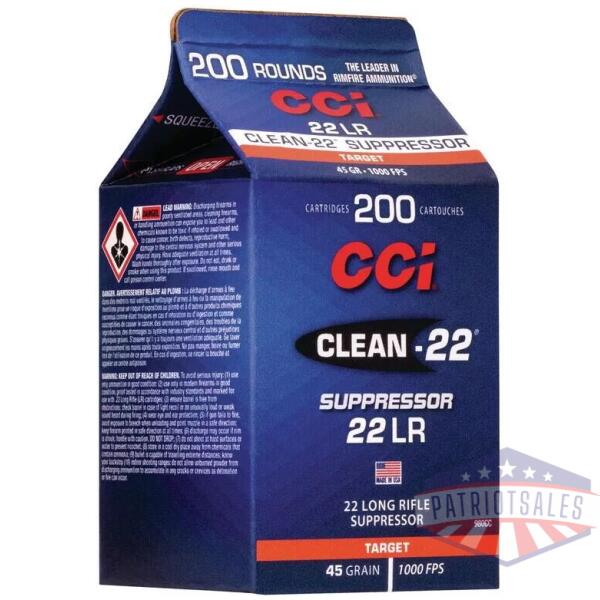 CCI Clean-22 Suppressor Rimfire Ammunition .22 LR 45 gr LRN 1000 fps 200/ct