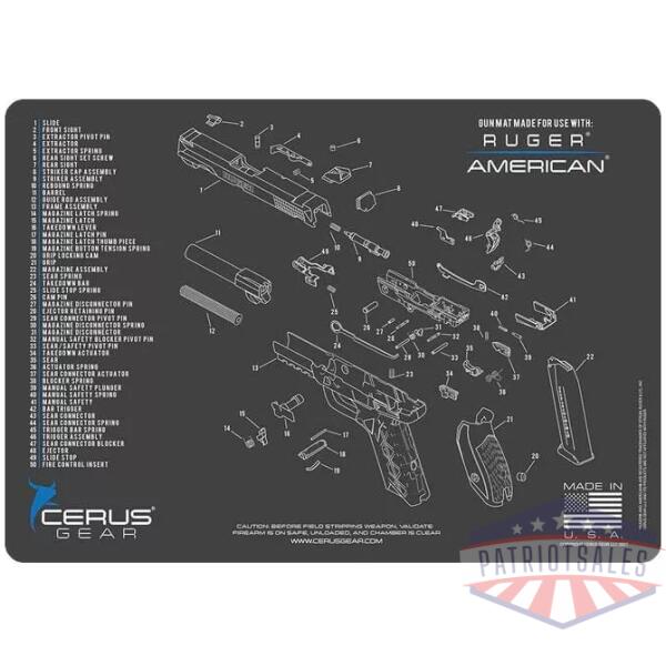 Cerus Gear Ruger American Handgun Schematic Cleaning Mat 12x17 Grey and Blue