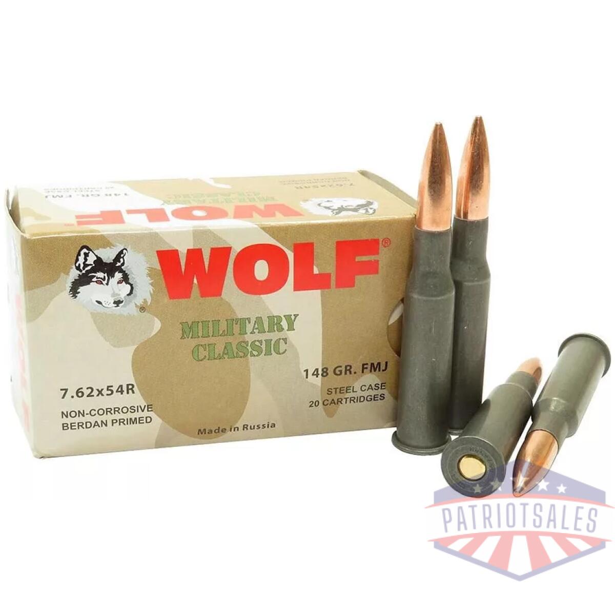 Https3a2f2fmedia. Chattanoogashooting. Com2fimages2fproduct2fdzmc76254r1482f7. 62x54r - wolf military classic rifle ammunition 7. 62x54r 148gr fmj 2740 fps 20/ct -
