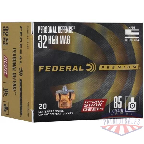 Federal Hydra-Shok Deep Handgun Ammunition .32 H&R 85 gr JHP 1025 fps 20/ct
