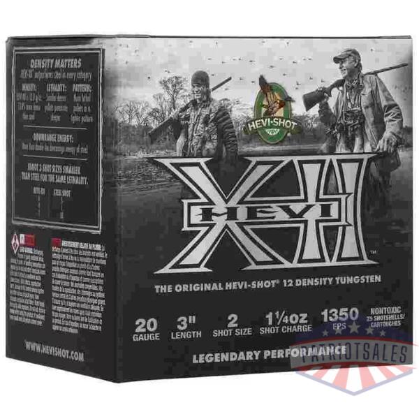 HEVI-Shot HEVI-XII Shotshells 20ga 3" 1-1/4oz 1350 fps #2 25/ct
