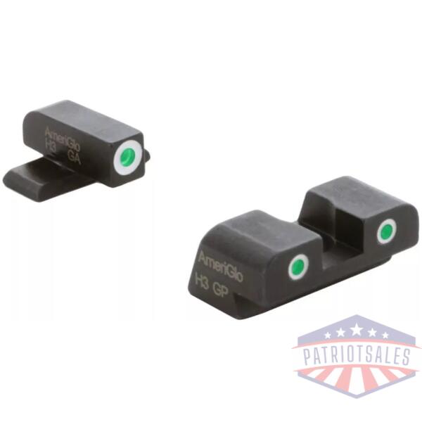 Ameriglo Green Tritium w/ White Front Green Tritium w/ White Rear 3 Dot Sight Hellcat Standard