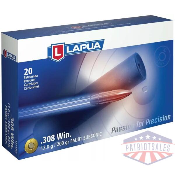 Lapua Rifle Ammunition .308 Win Subsonic 200 gr FMJ-BT 20/Box