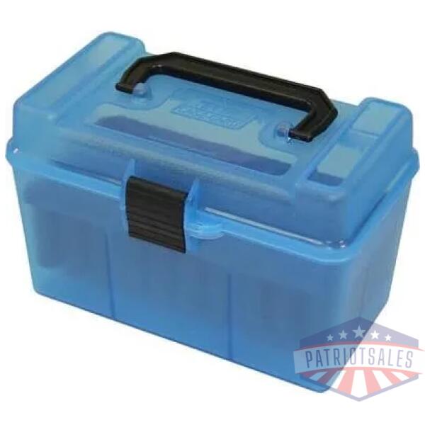 MTM H50-R-MAG - Deluxe Ammo Box w/Handle 7mm Rem Mag - 300 Win Mag 50/ct Capacity Clear Blue