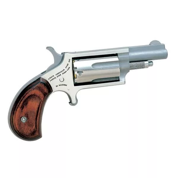 NAA 22MC Handgun .22 Mag 5rd Capacity 1.625" Barrel Silver with Wood Grips