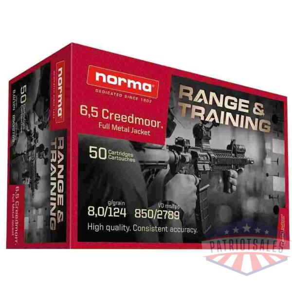 Norma Range & Training Rifle Ammunition 6.5 Creedmoor 124gr FMJ 2789 fps 50/ct