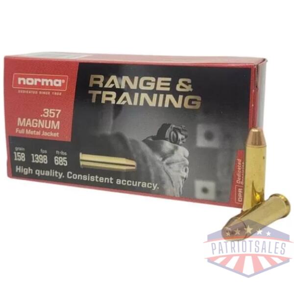Norma Range & Training Handgun Ammunition .357 Magnum 158gr FMJ 1296 fps 50/rd