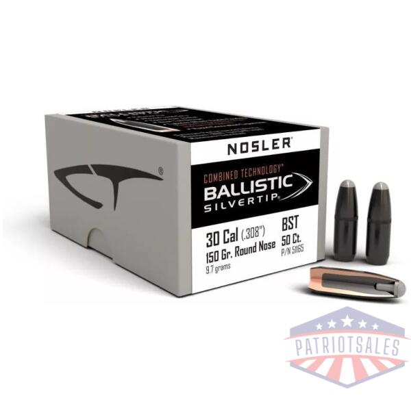 Nosler Ballistic SilverTip Hunting Bullets .30 cal .308" 150 gr RN-SBT-BSTIP 50/ct