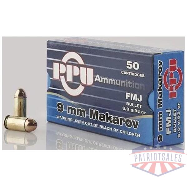 PPU Handgun Ammunition 9mm x 18 Makarov 93 gr FMJ 50/ct