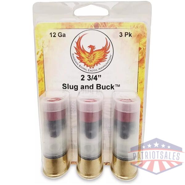 Phoenix Rising Slug & Buck Shotshell 12ga 2-3/4" FSJ 7/8oz Slug & 6-00 Buckshot 1225 fps 3/ct