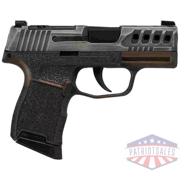 Sig Sauer P365 "Gold Bug" Handgun 9mm luger 10rd Magazines(2) 3.1" Black Barrel Tactical Cut Distressed Grey Slide/Brown Grip Octagon Stippling