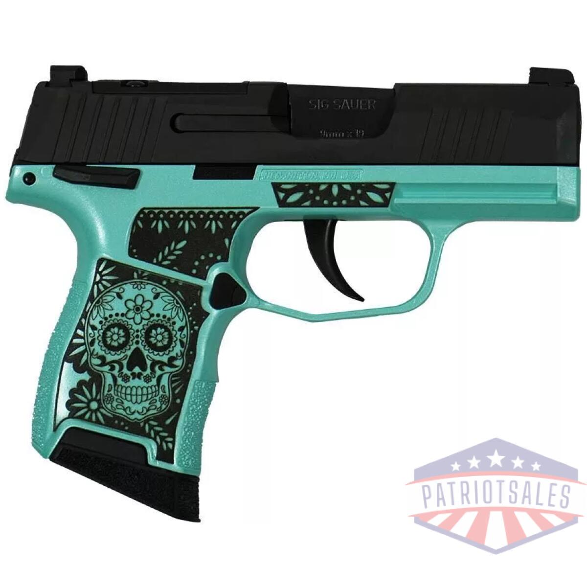 Sig sauer "sugar skull robin's egg blue glitter" p365 optic ready handgun 9mm luger 10rd magazines(2) 3. 1" barrel x-ray 3 sights manual safety - image 1