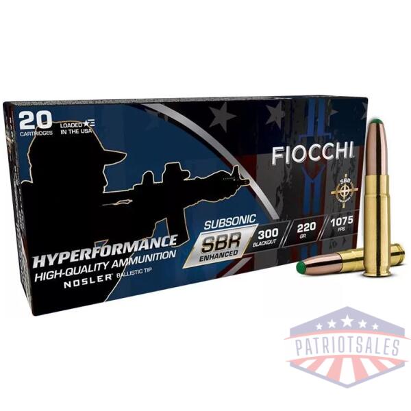 Fiocchi Hyperformance SBR Nosler BT Ammunition .300 Blackout 220gr PT 1075 fps 20/ct
