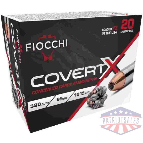 Fiocchi CovertX Handgun Ammunition .380 Auto 95gr JHP 1025 fps 20/ct