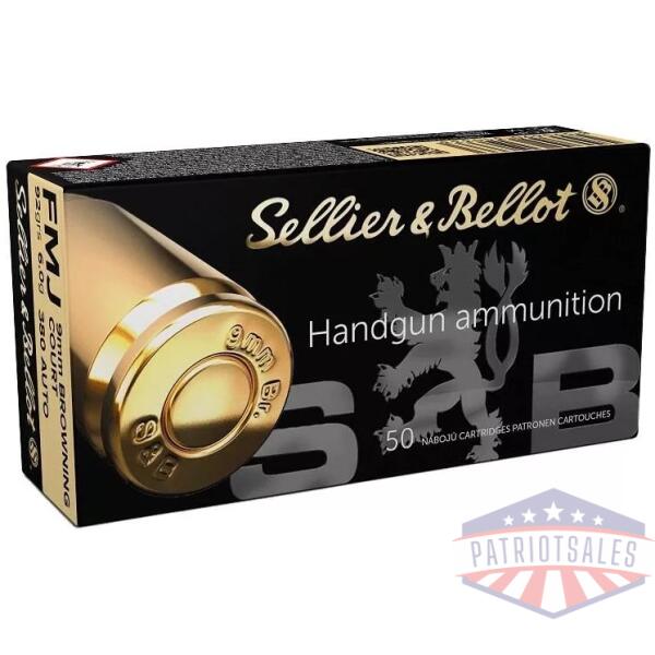 Sellier & Bellot Pistol & Revolver Ammo 9mm Browning Court .380 ACP 92 gr FMJ 50/ct