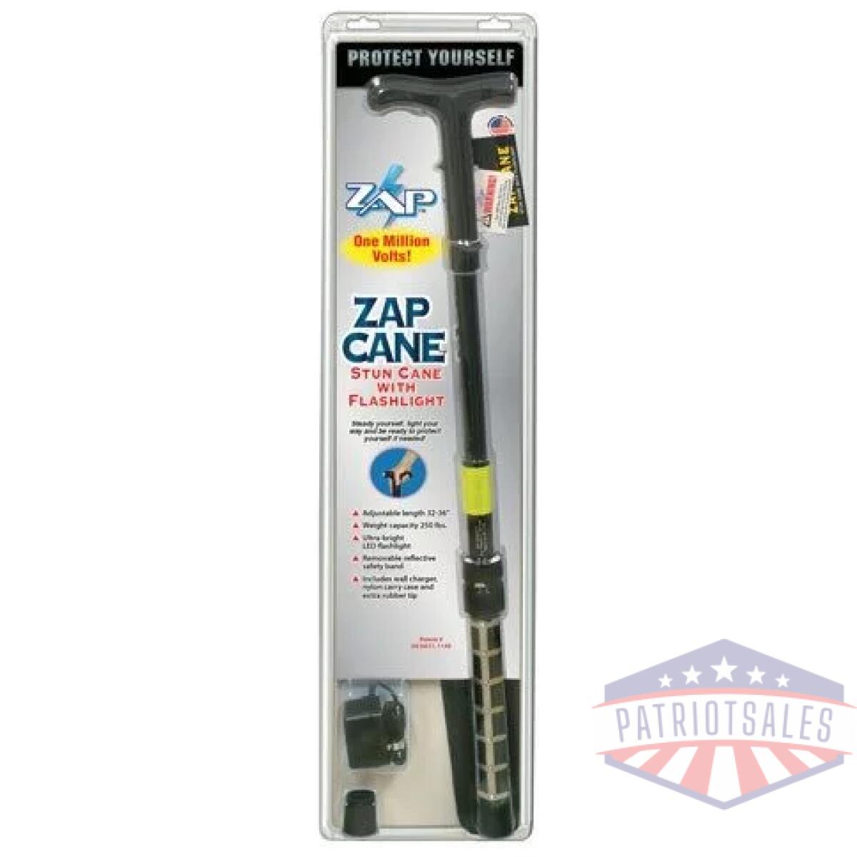 Zapcane_pkg - psp zap stun cane w/ led light - adj 32-36" 1000000 volts - zapcane pkg