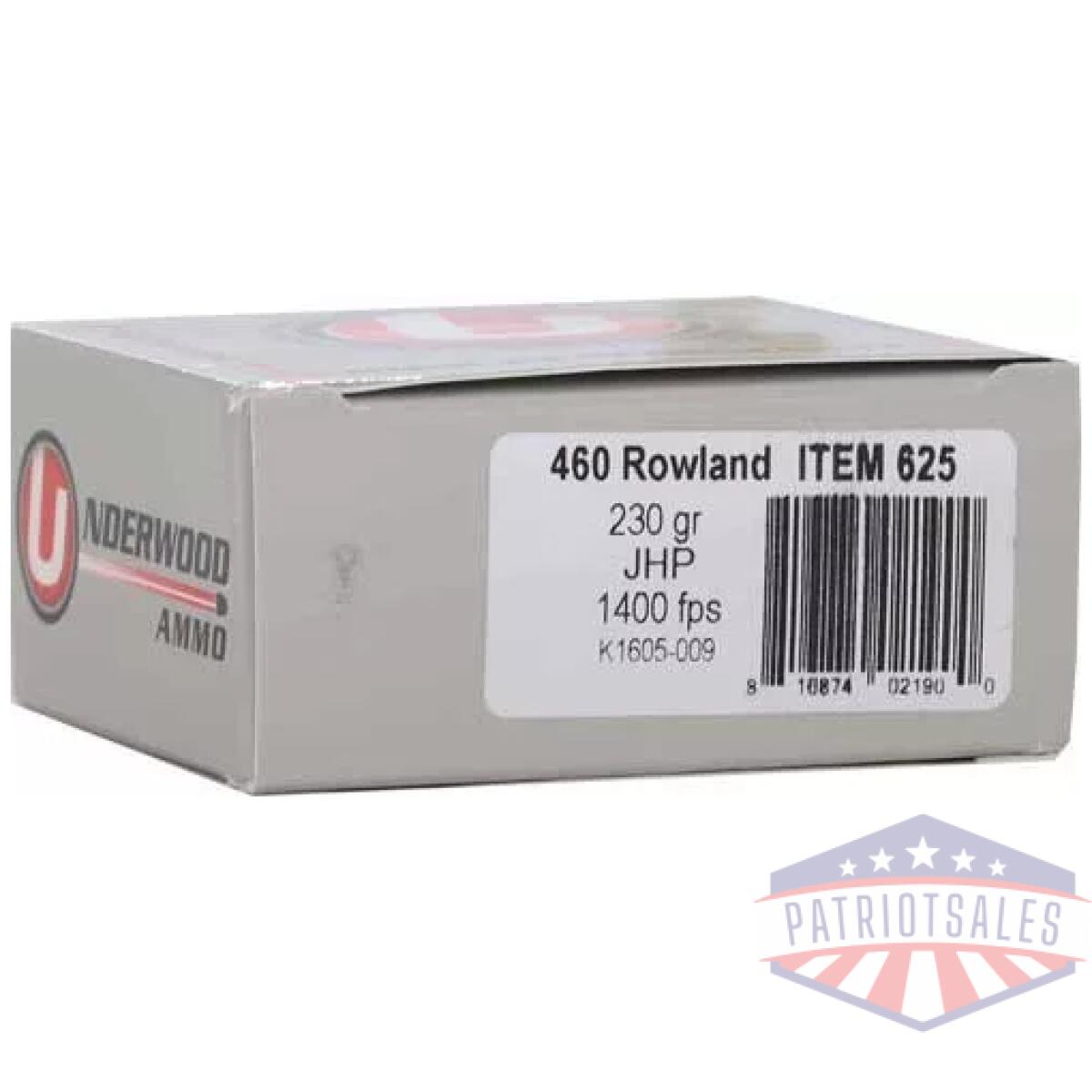 A625_side-1 - underwood 460 rowland 230gr - jhp 20rd 10bx/cs - a625 side 1
