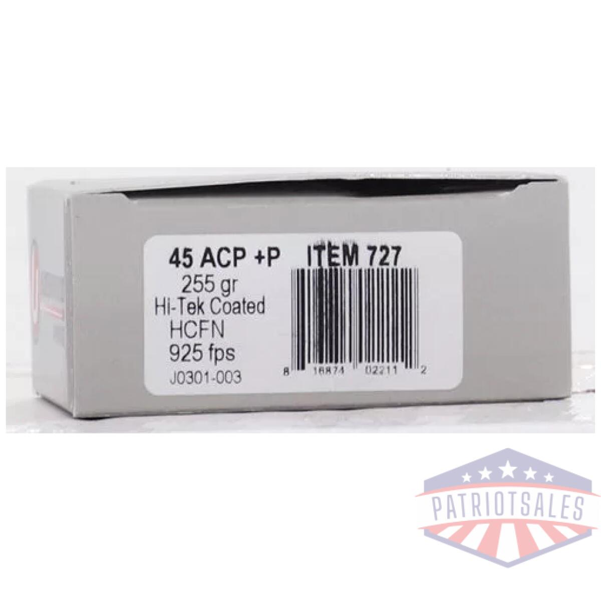 A727_label - underwood 45 acp+p 255gr - cast flat nose 20rd 10bx/cs - a727 label