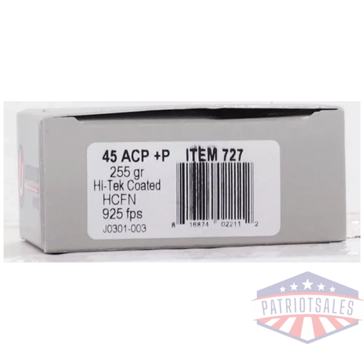 A727_label - underwood 45 acp+p 255gr - cast flat nose 20rd 10bx/cs - a727 label