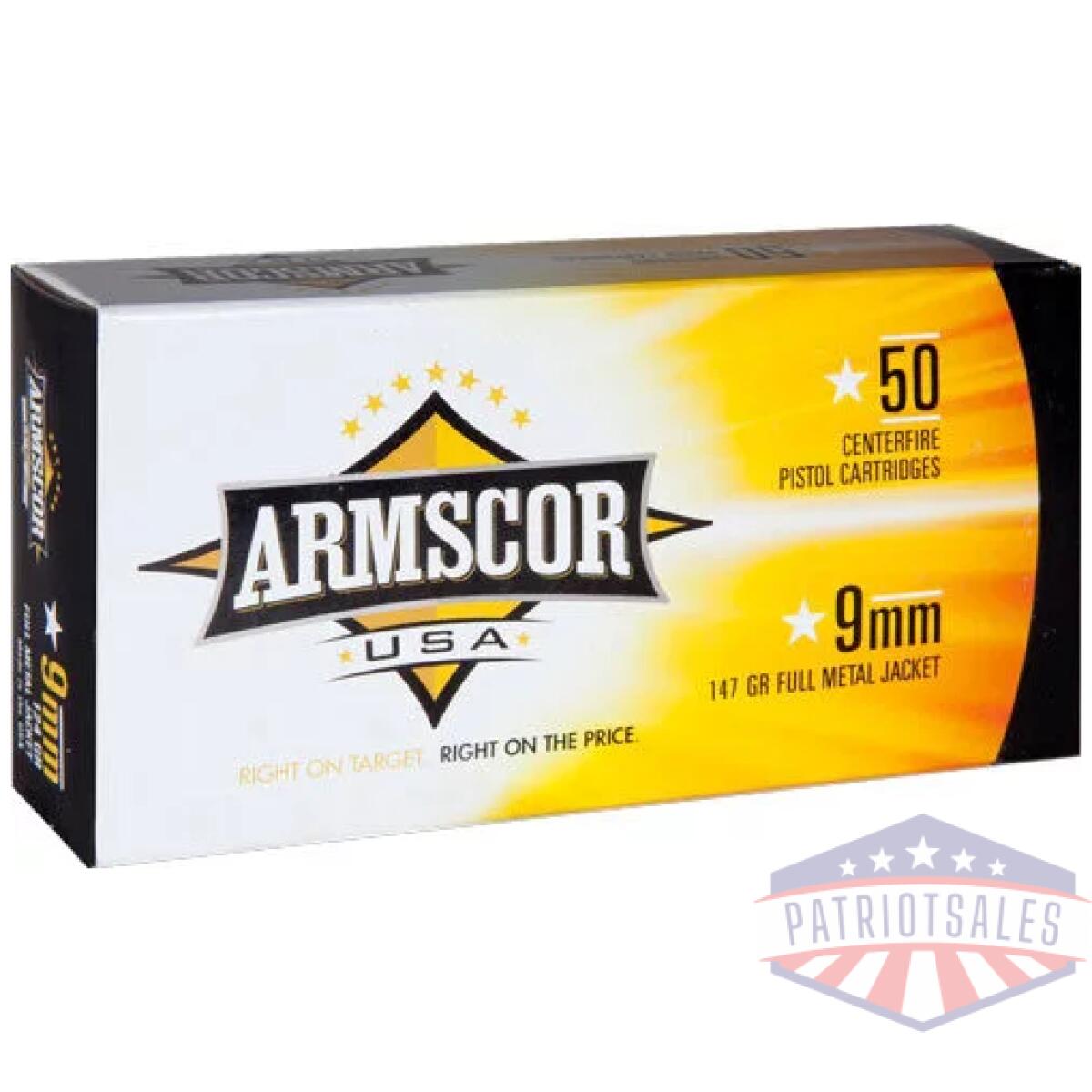 Afac95 - armscor 9mm luger 147gr fmj - 50rd 20bx/cs subsonic - afac95
