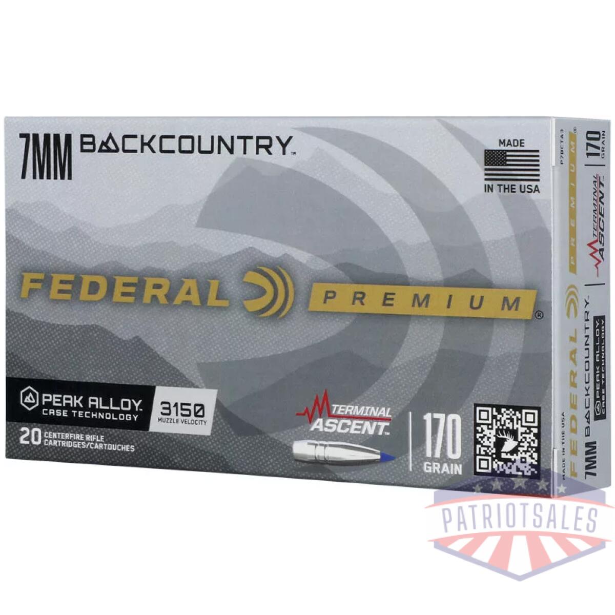 Ap7bcta3 - federal 7mm bc 170gr terminal - ascent 20rd 10bx/cs - ap7bcta3
