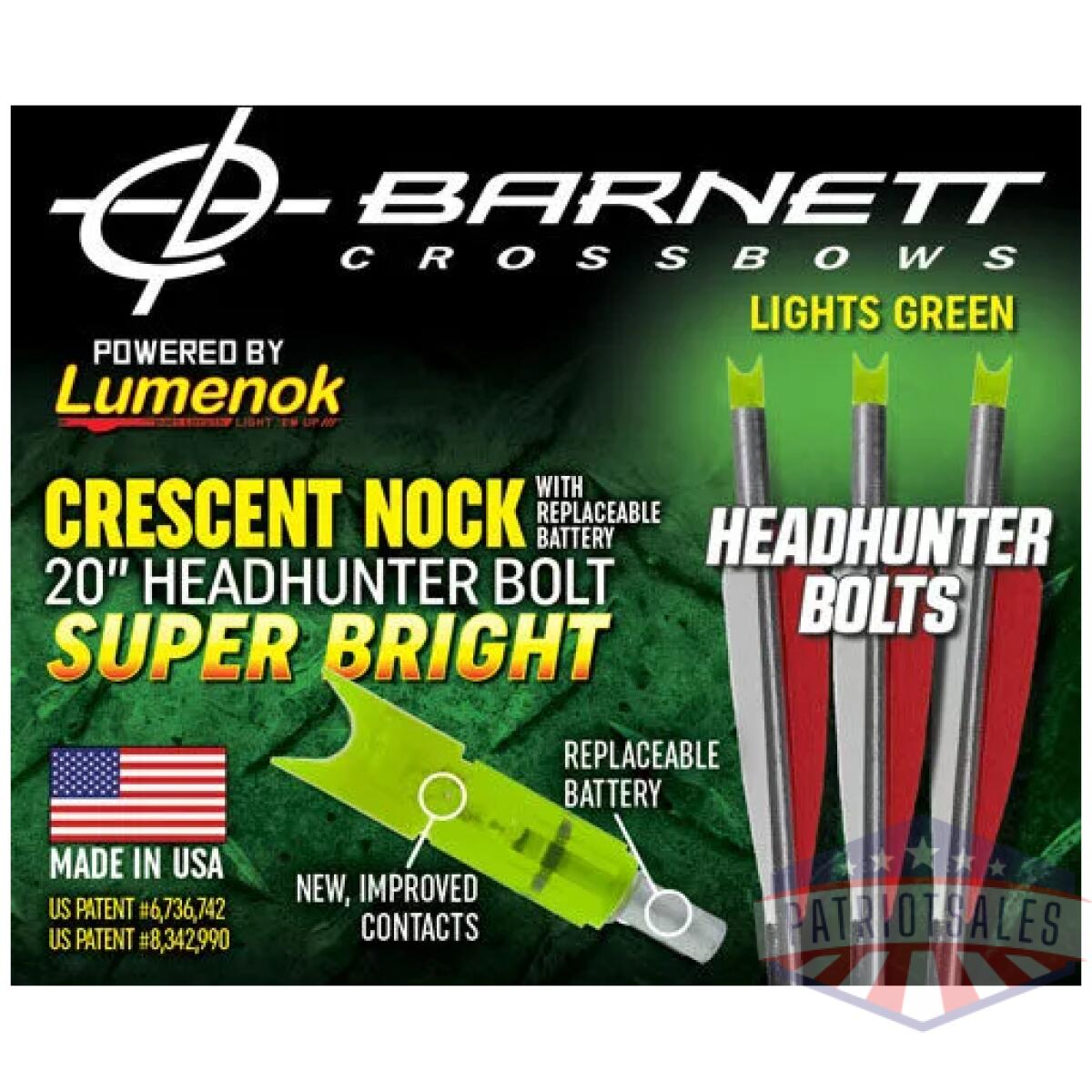 Bnecc3g_pkg - lumenok xbow arrow 20" barnett - headhunter green crescent 3pk - bnecc3g pkg