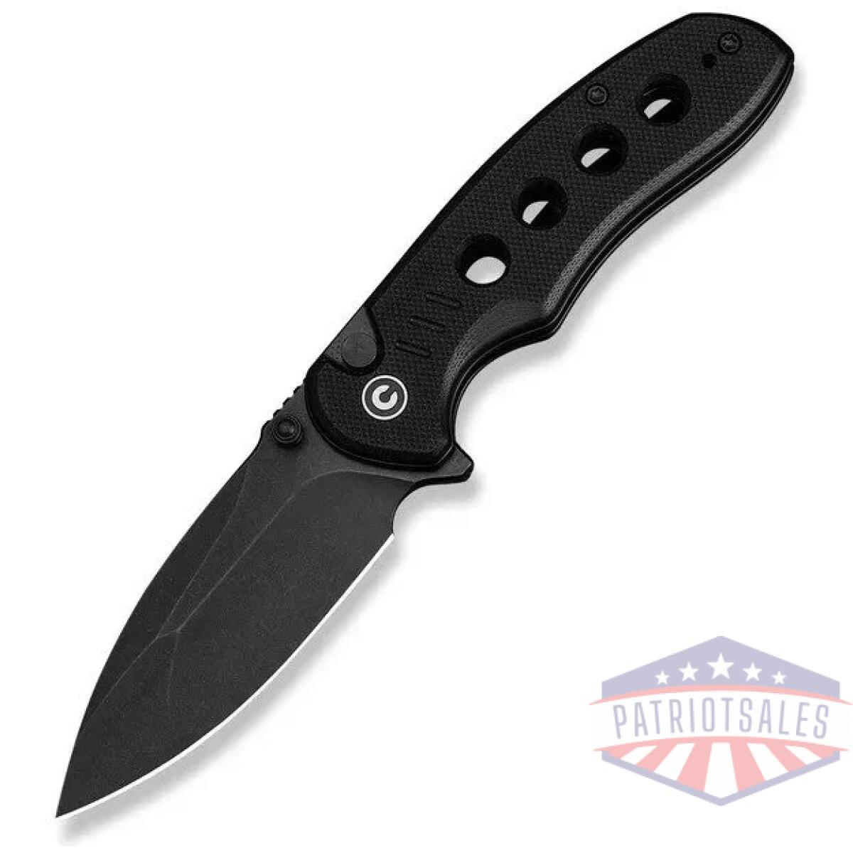 Civ-c23085b-1 - civivi triptych flipper & thumb stud & button lock knife black g10 handle (2. 97"" black stonewashed 14c28n blade) - civ c23085b 1