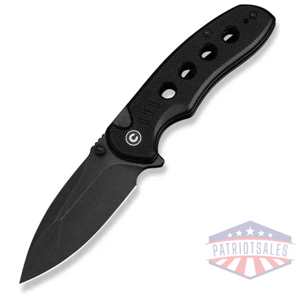 Civ-c23085b-1 - civivi triptych flipper & thumb stud & button lock knife black g10 handle (2. 97"" black stonewashed 14c28n blade) - civ c23085b 1