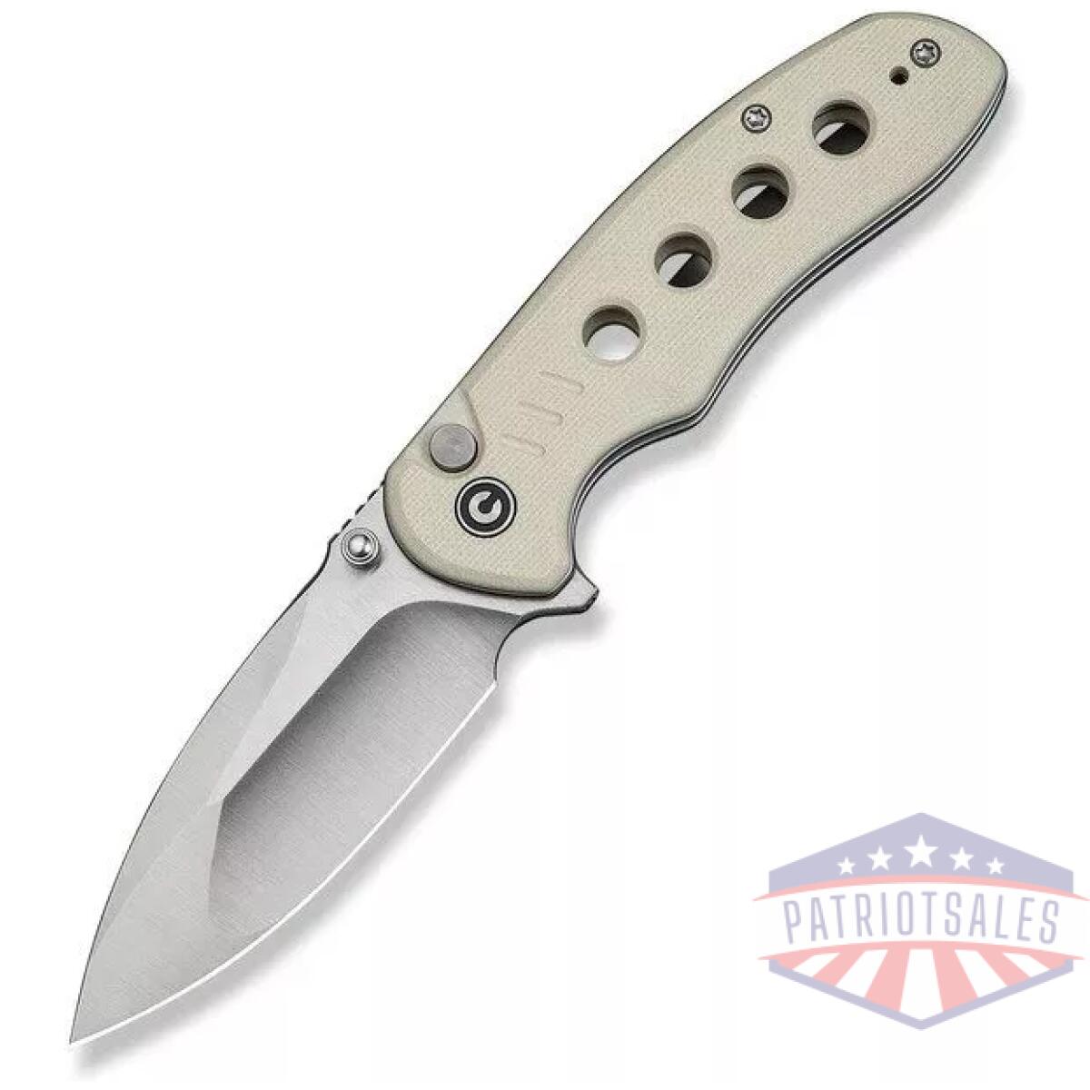 Civ-c23085b-2 - civivi triptych flipper & thumb stud & button lock knife ivory g10 handle (2. 97"" satin finished 14c28n blade) - civ c23085b 2
