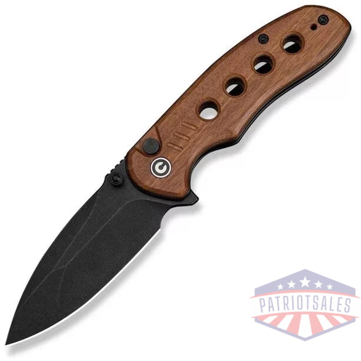 Civ-c23085b-3 - civivi triptych flipper & thumb stud & button lock knife guibourtia wood handle (2. 97"" black stonewashed 14c28n blade) - civ c23085b 3
